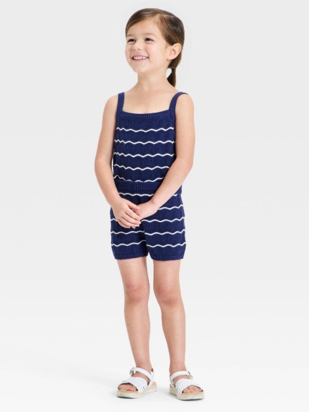 Cat & Jack | Navy and White Striped Sweater Tank & Shorts Matching Set
